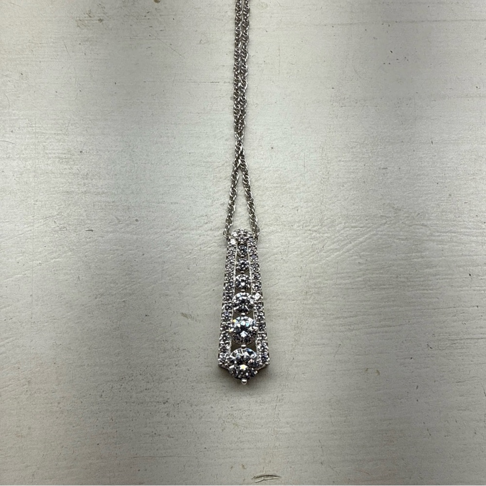 Ladies Sterling Silver Graduated CZ Waterfall Pendant Cluster Necklace 22” Chain